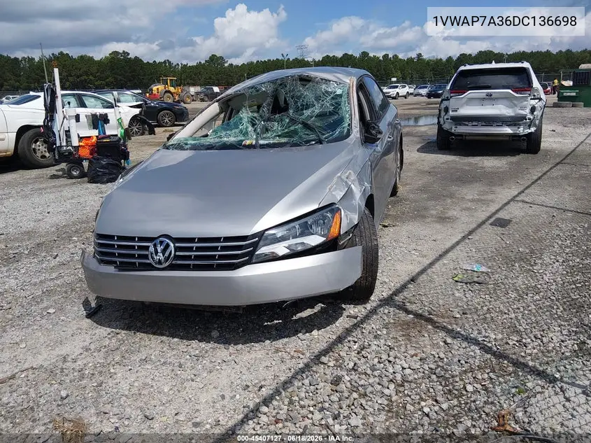 2013 Volkswagen Passat 2.5L Wolfsburg Edition VIN: 1VWAP7A36DC136698 Lot: 45407127