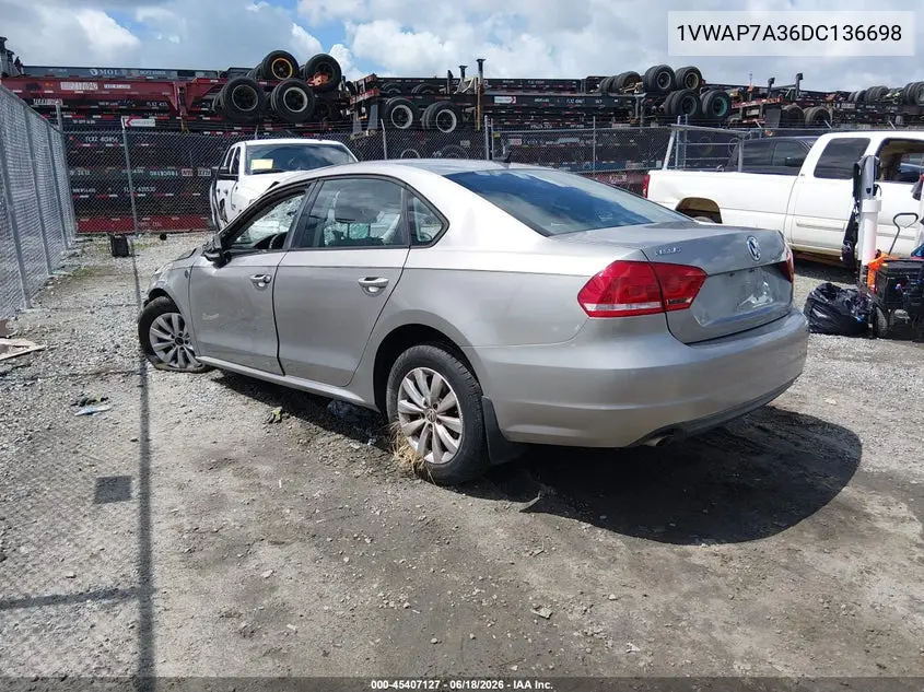 2013 Volkswagen Passat 2.5L Wolfsburg Edition VIN: 1VWAP7A36DC136698 Lot: 45407127