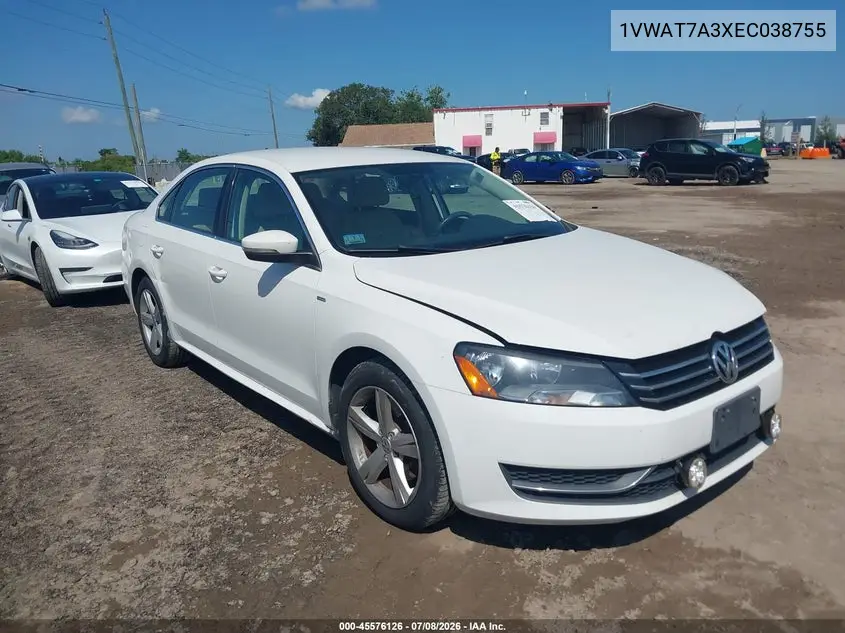 2014 Volkswagen Passat 1.8T Wolfsburg Edition VIN: 1VWAT7A3XEC038755 Lot: 45576126