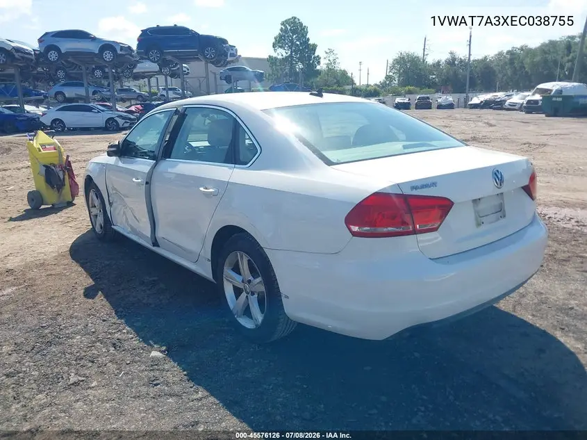 2014 Volkswagen Passat 1.8T Wolfsburg Edition VIN: 1VWAT7A3XEC038755 Lot: 45576126
