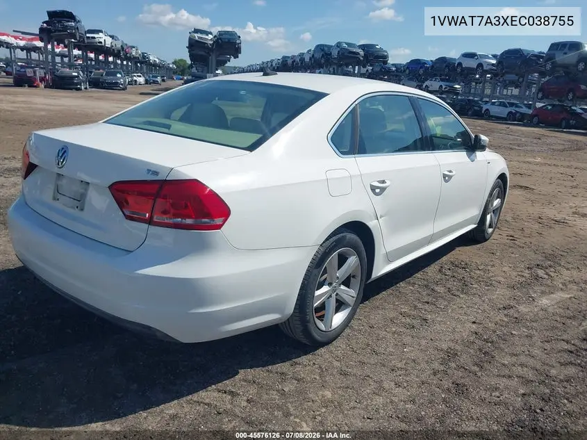2014 Volkswagen Passat 1.8T Wolfsburg Edition VIN: 1VWAT7A3XEC038755 Lot: 45576126