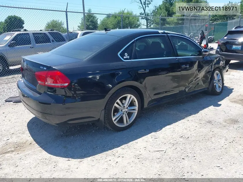 2014 Volkswagen Passat 2.0L Tdi Se VIN: 1VWBN7A32EC118971 Lot: 45630570