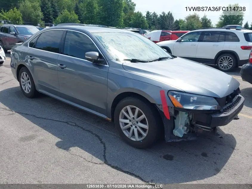 2015 Volkswagen Passat 1.8 Tsi Comfortline VIN: 1VWBS7A36FC114738 Lot: 12653830