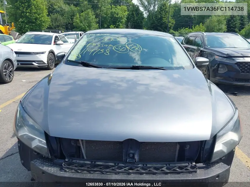 2015 Volkswagen Passat 1.8 Tsi Comfortline VIN: 1VWBS7A36FC114738 Lot: 12653830