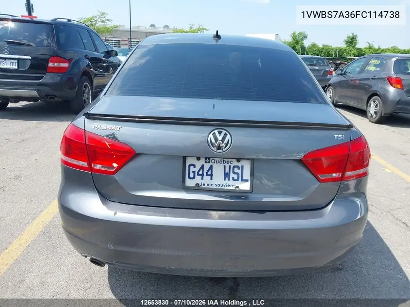 2015 Volkswagen Passat 1.8 Tsi Comfortline VIN: 1VWBS7A36FC114738 Lot: 12653830