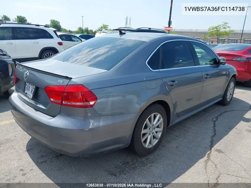 2015 Volkswagen Passat 1.8 Tsi Comfortline VIN: 1VWBS7A36FC114738 Lot: 12653830