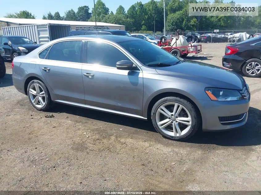 2015 Volkswagen Passat 2.0L Tdi Se VIN: 1VWBV7A39FC034003 Lot: 45616656