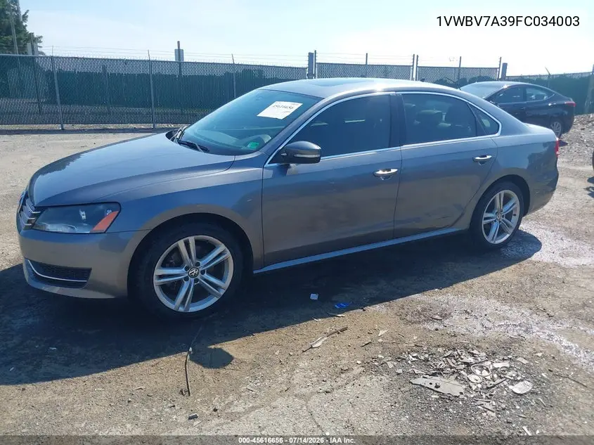 2015 Volkswagen Passat 2.0L Tdi Se VIN: 1VWBV7A39FC034003 Lot: 45616656