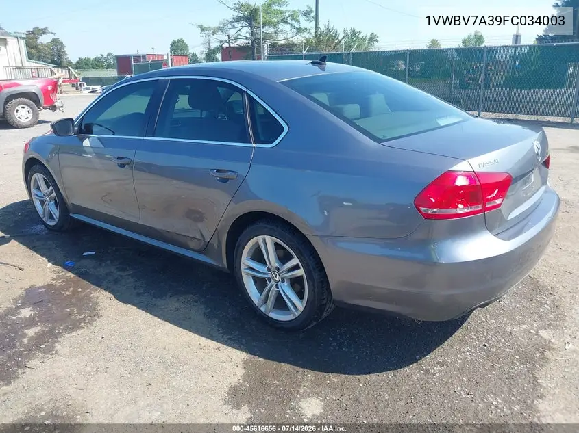 2015 Volkswagen Passat 2.0L Tdi Se VIN: 1VWBV7A39FC034003 Lot: 45616656
