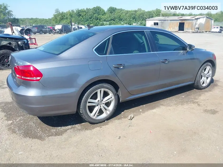 2015 Volkswagen Passat 2.0L Tdi Se VIN: 1VWBV7A39FC034003 Lot: 45616656