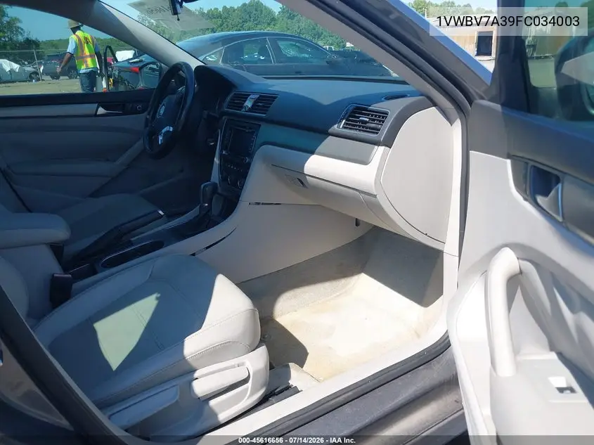 2015 Volkswagen Passat 2.0L Tdi Se VIN: 1VWBV7A39FC034003 Lot: 45616656