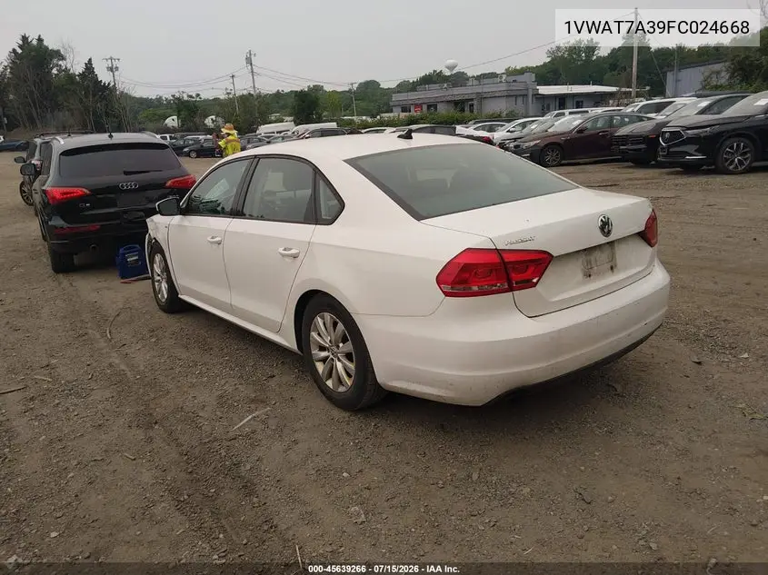 2015 Volkswagen Passat 1.8T Wolfsburg Edition VIN: 1VWAT7A39FC024668 Lot: 45639266