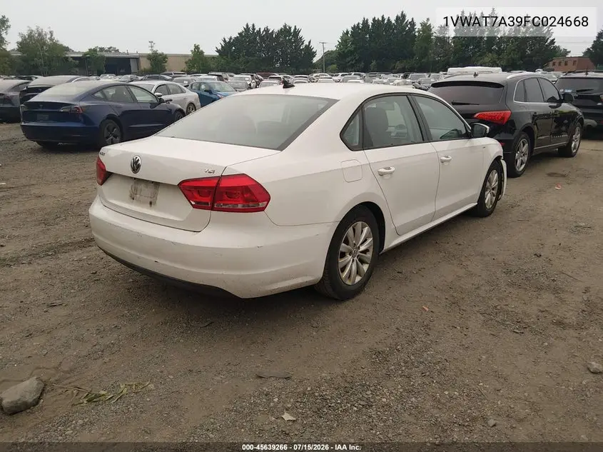 2015 Volkswagen Passat 1.8T Wolfsburg Edition VIN: 1VWAT7A39FC024668 Lot: 45639266