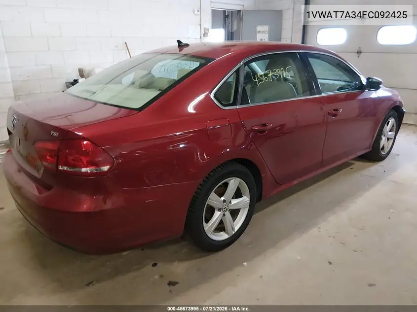 2015 Volkswagen Passat 1.8T Limited Edition VIN: 1VWAT7A34FC092425 Lot: 45673995