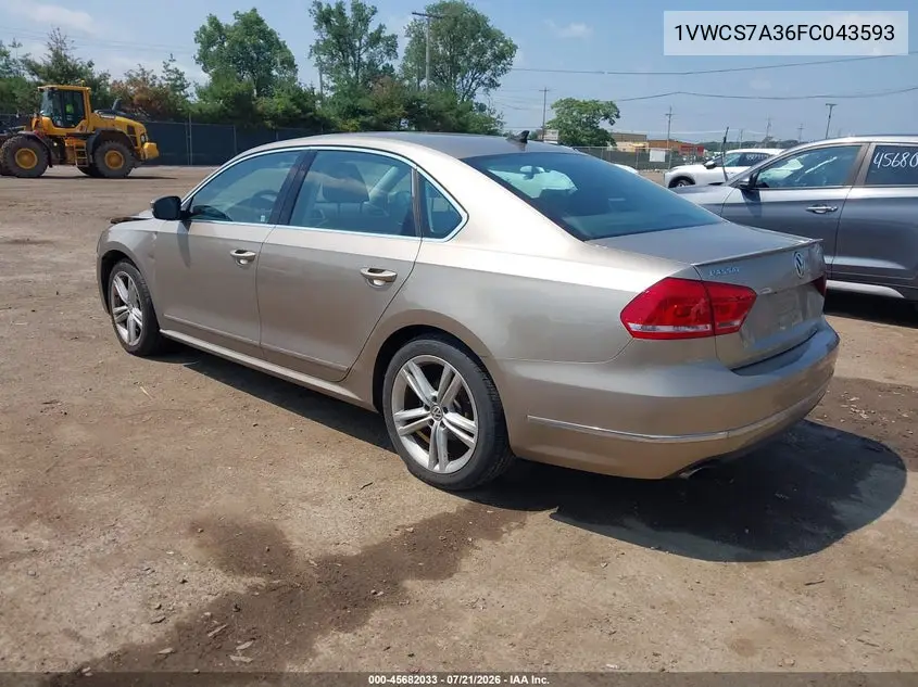 2015 Volkswagen Passat 1.8T Sel Premium VIN: 1VWCS7A36FC043593 Lot: 45682033