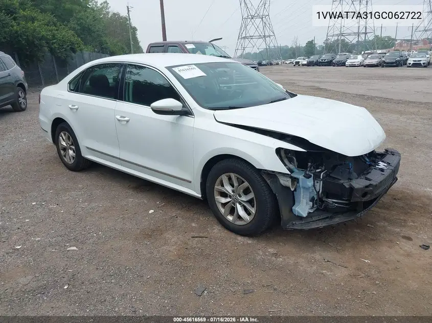2016 Volkswagen Passat 1.8T S VIN: 1VWAT7A31GC062722 Lot: 45616569