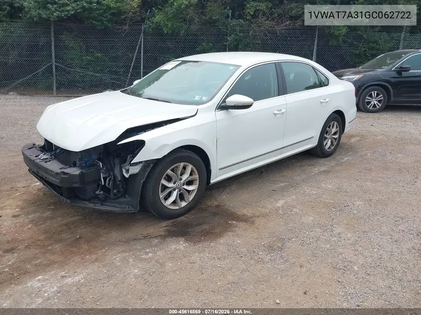 2016 Volkswagen Passat 1.8T S VIN: 1VWAT7A31GC062722 Lot: 45616569