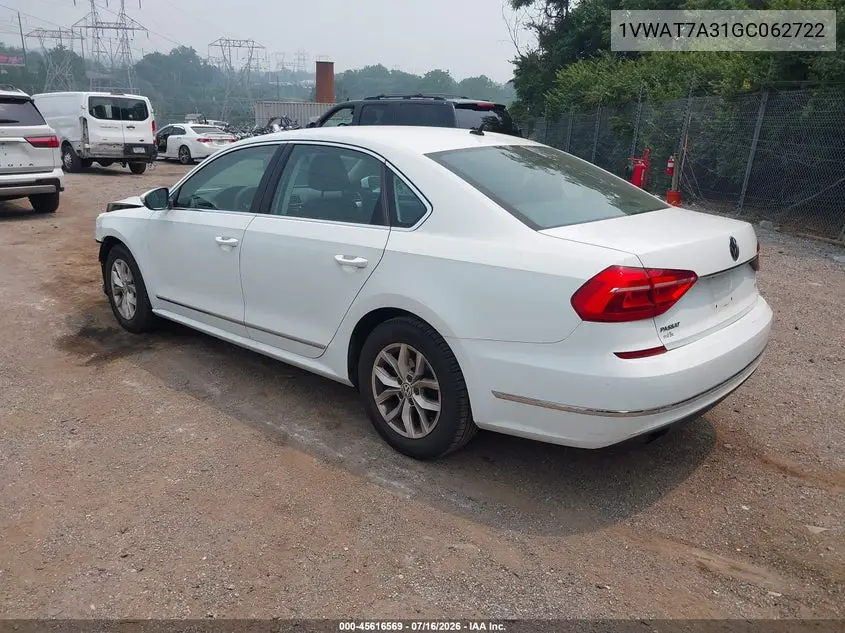 2016 Volkswagen Passat 1.8T S VIN: 1VWAT7A31GC062722 Lot: 45616569