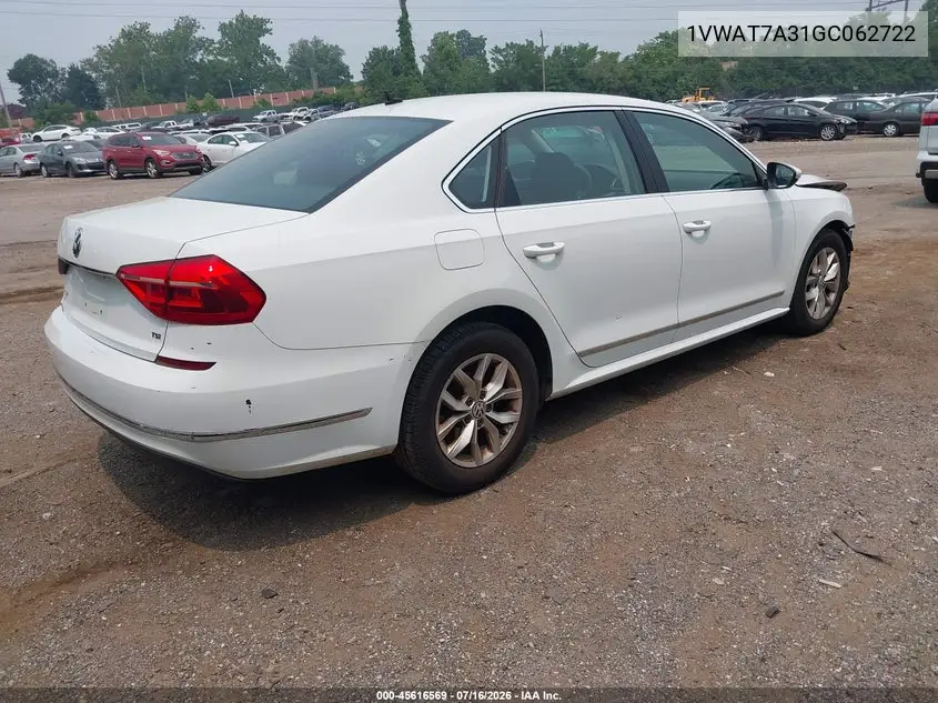 2016 Volkswagen Passat 1.8T S VIN: 1VWAT7A31GC062722 Lot: 45616569