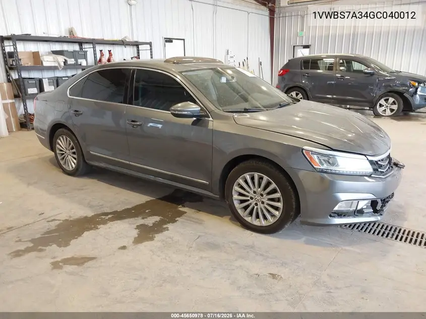 2016 Volkswagen Passat 1.8T Se VIN: 1VWBS7A34GC040012 Lot: 45650978