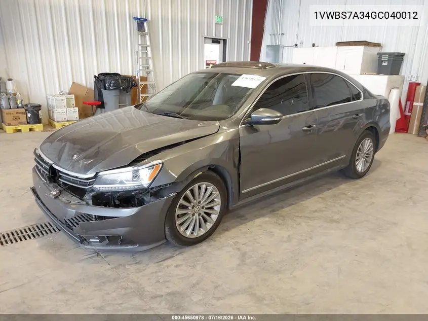 2016 Volkswagen Passat 1.8T Se VIN: 1VWBS7A34GC040012 Lot: 45650978