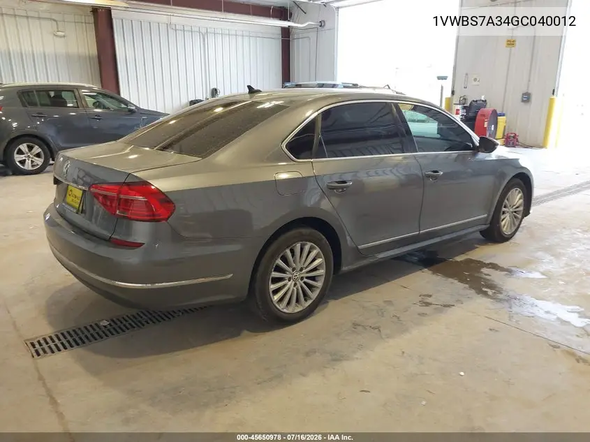 2016 Volkswagen Passat 1.8T Se VIN: 1VWBS7A34GC040012 Lot: 45650978