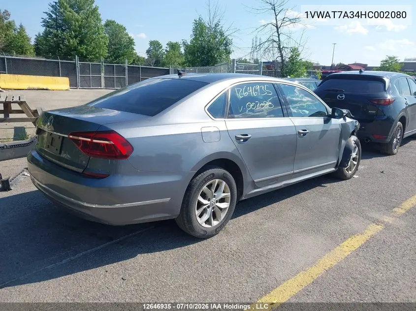 2017 Volkswagen Passat S VIN: 1VWAT7A34HC002080 Lot: 12646935