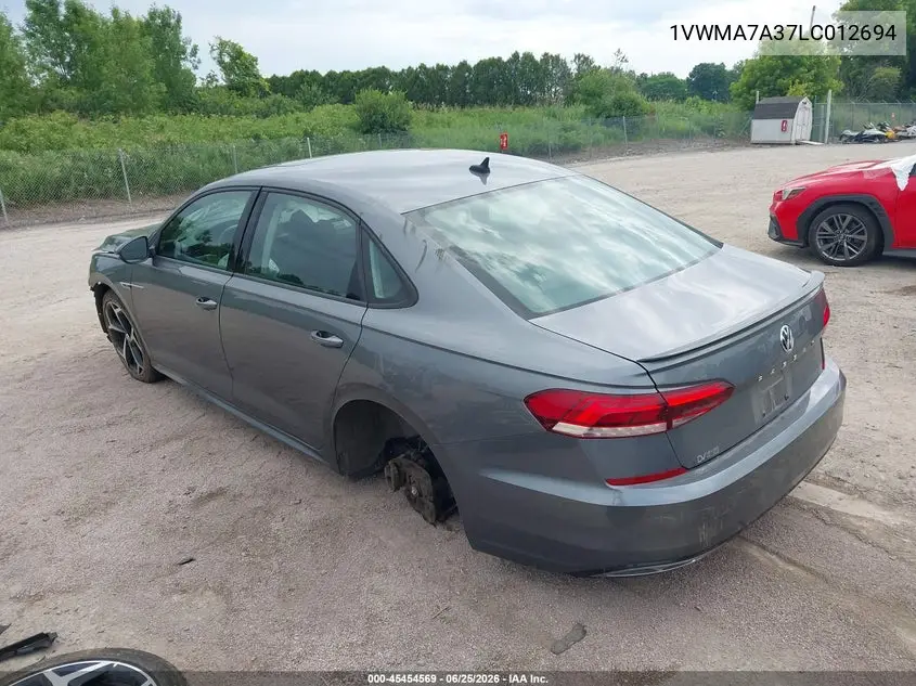 2020 Volkswagen Passat 2.0T R-Line VIN: 1VWMA7A37LC012694 Lot: 45454569