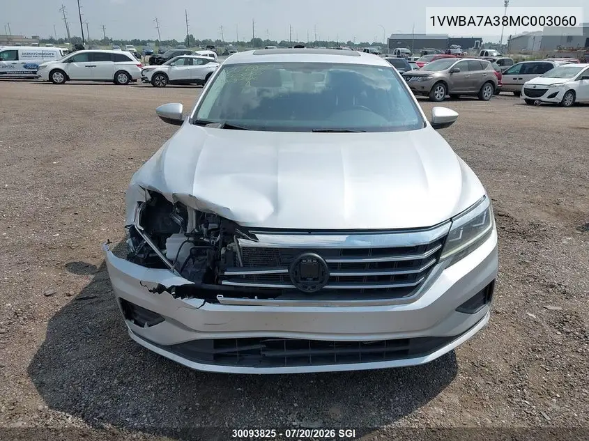 2021 Volkswagen Passat Highline VIN: 1VWBA7A38MC003060 Lot: 30093825