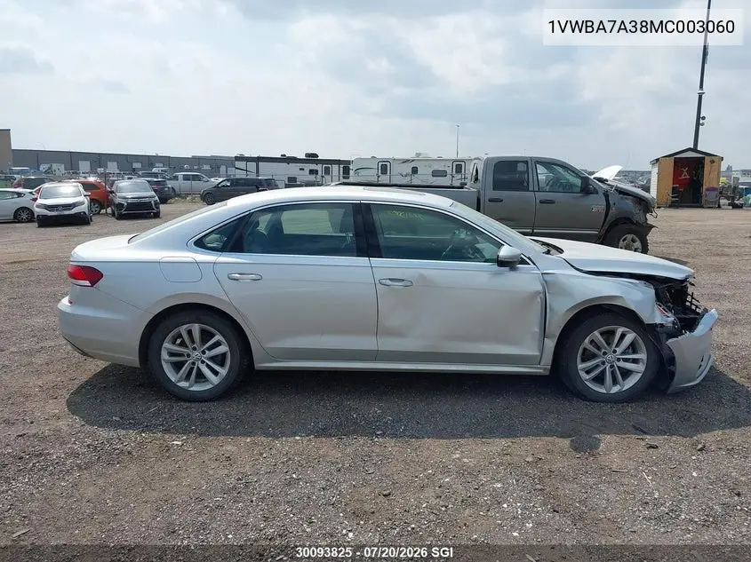 2021 Volkswagen Passat Highline VIN: 1VWBA7A38MC003060 Lot: 30093825