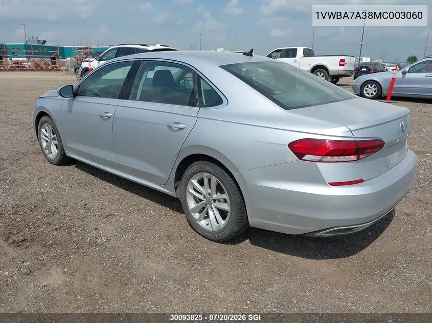 2021 Volkswagen Passat Highline VIN: 1VWBA7A38MC003060 Lot: 30093825
