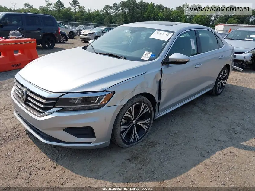 2021 Volkswagen Passat 2.0T Se VIN: 1VWSA7A30MC008351 Lot: 45623862