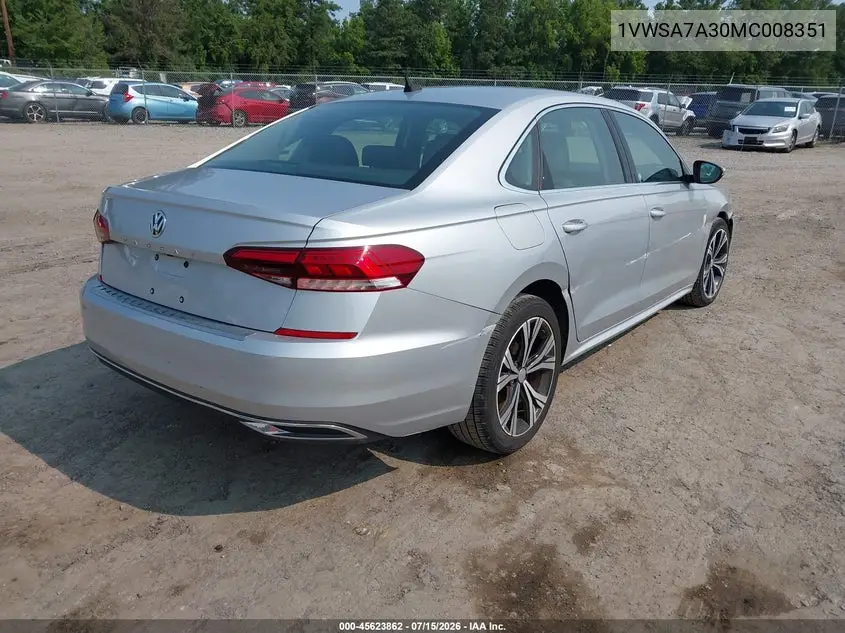 2021 Volkswagen Passat 2.0T Se VIN: 1VWSA7A30MC008351 Lot: 45623862