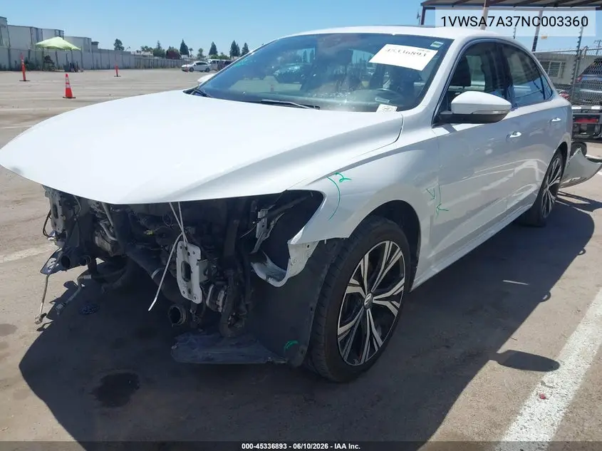 2022 Volkswagen Passat 2.0T Se VIN: 1VWSA7A37NC003360 Lot: 45336893