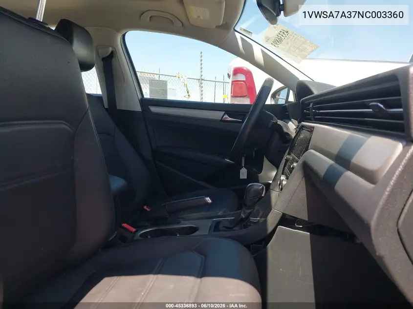 2022 Volkswagen Passat 2.0T Se VIN: 1VWSA7A37NC003360 Lot: 45336893