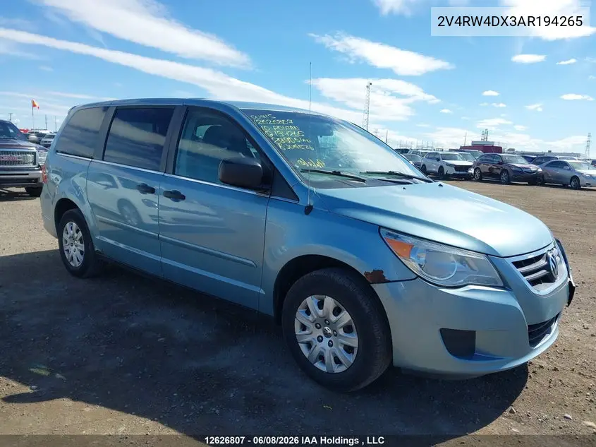 2010 Volkswagen Routan Trendline VIN: 2V4RW4DX3AR194265 Lot: 12626807