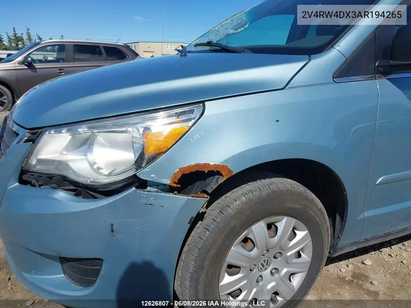 2010 Volkswagen Routan Trendline VIN: 2V4RW4DX3AR194265 Lot: 12626807