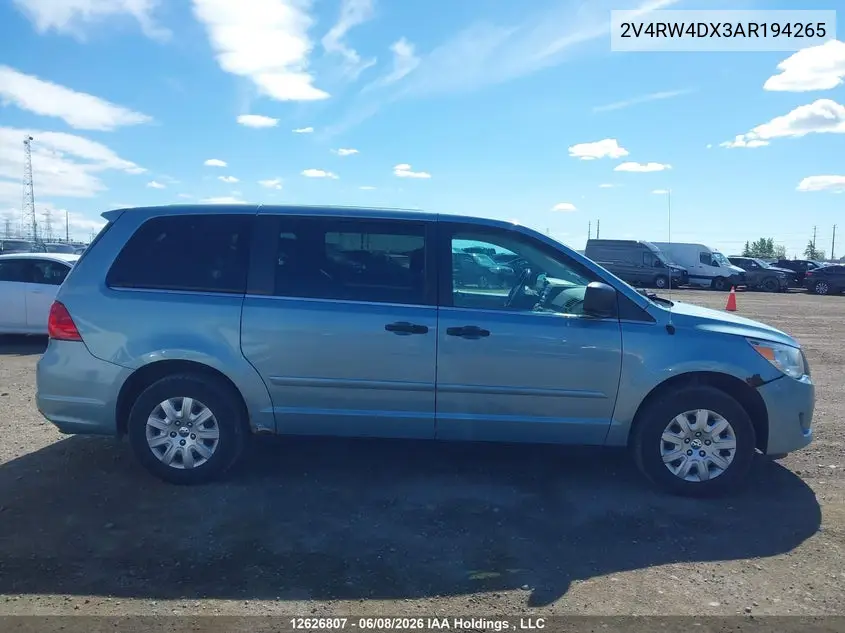 2010 Volkswagen Routan Trendline VIN: 2V4RW4DX3AR194265 Lot: 12626807