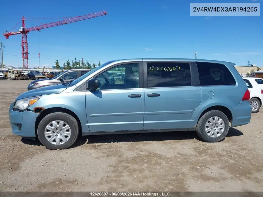 2010 Volkswagen Routan Trendline VIN: 2V4RW4DX3AR194265 Lot: 12626807