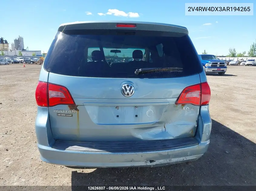 2010 Volkswagen Routan Trendline VIN: 2V4RW4DX3AR194265 Lot: 12626807