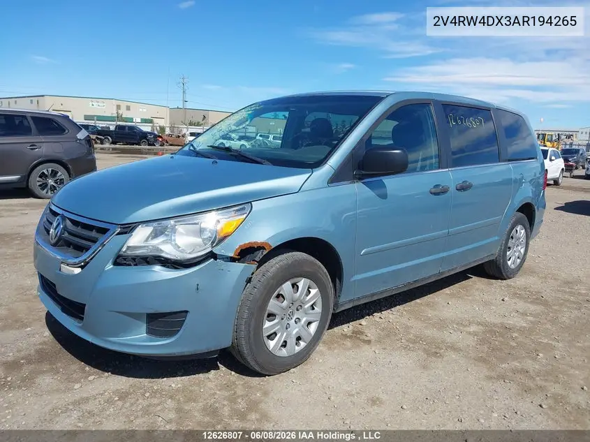2010 Volkswagen Routan Trendline VIN: 2V4RW4DX3AR194265 Lot: 12626807