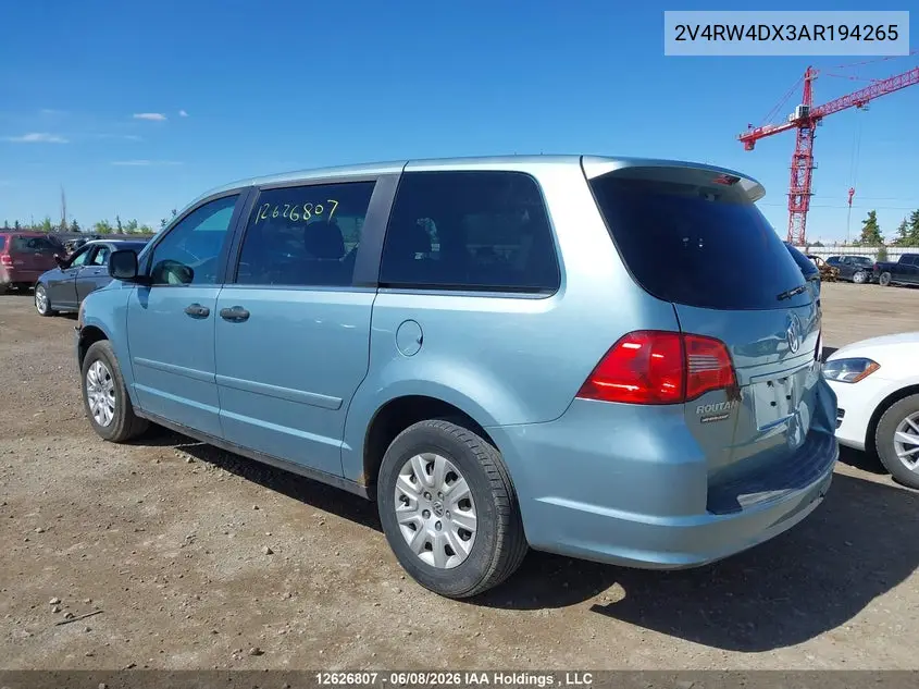 2010 Volkswagen Routan Trendline VIN: 2V4RW4DX3AR194265 Lot: 12626807