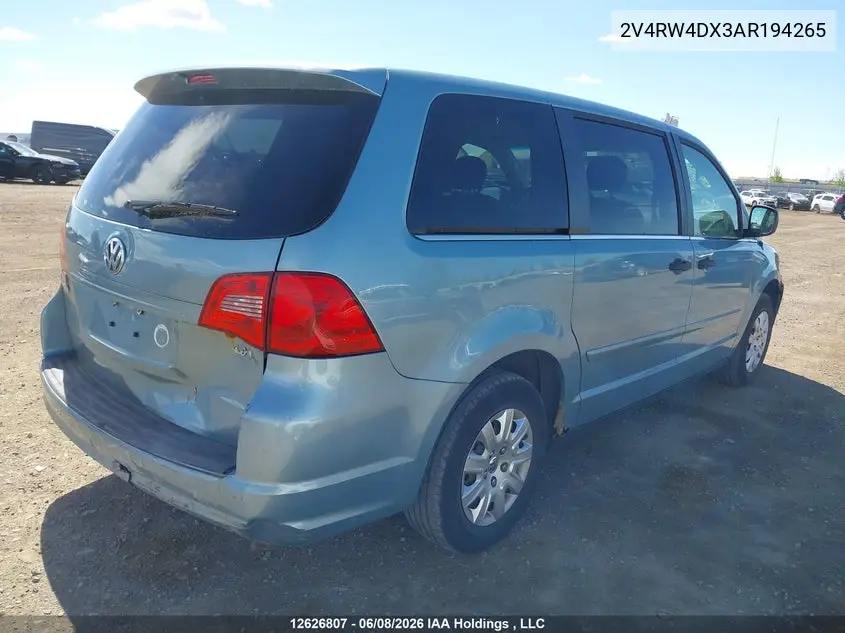 2010 Volkswagen Routan Trendline VIN: 2V4RW4DX3AR194265 Lot: 12626807