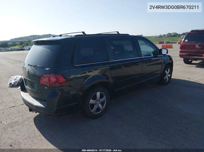 2011 Volkswagen Routan Se VIN: 2V4RW3DG0BR670211 Lot: 45645314
