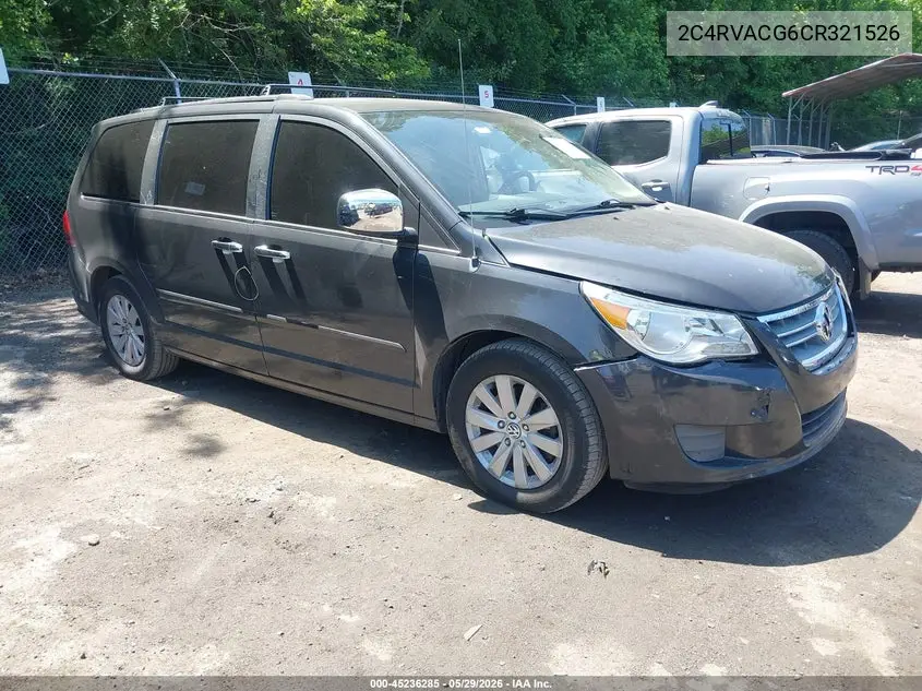 2012 Volkswagen Routan Sel VIN: 2C4RVACG6CR321526 Lot: 45236285
