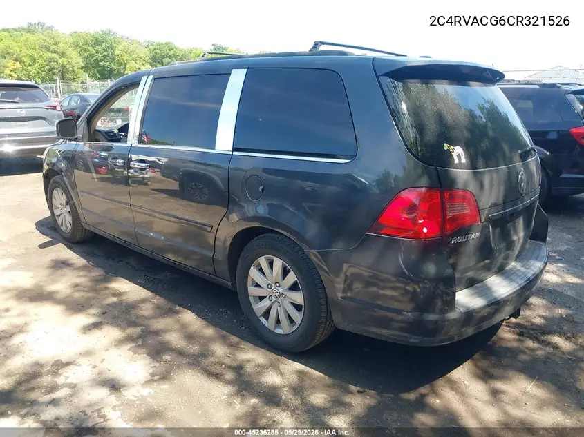2012 Volkswagen Routan Sel VIN: 2C4RVACG6CR321526 Lot: 45236285