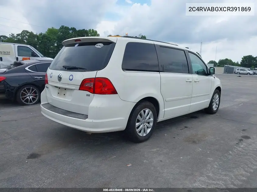 2012 Volkswagen Routan Se VIN: 2C4RVABGXCR391869 Lot: 45339486