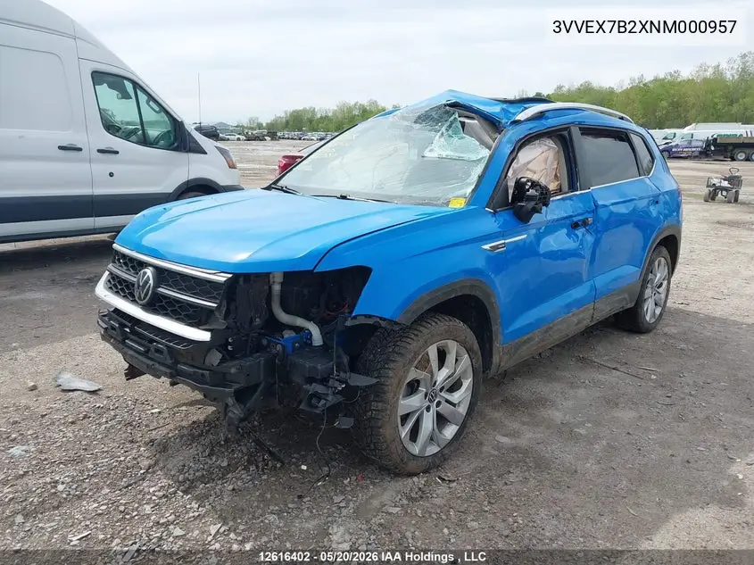2022 Volkswagen Taos VIN: 3VVEX7B2XNM000957 Lot: 12616402