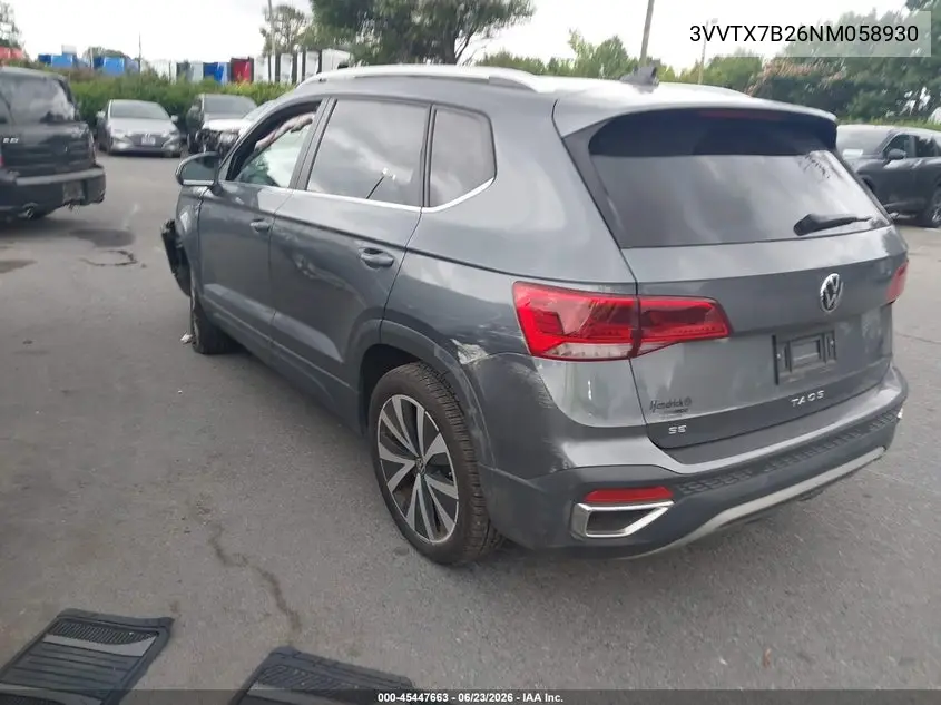 2022 Volkswagen Taos 1.5T Se VIN: 3VVTX7B26NM058930 Lot: 45447663