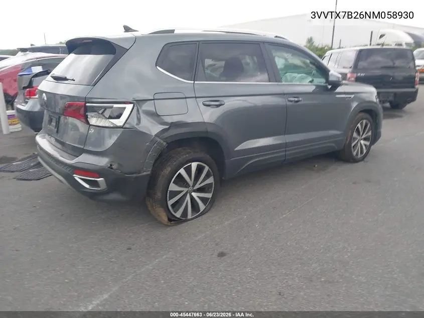 2022 Volkswagen Taos 1.5T Se VIN: 3VVTX7B26NM058930 Lot: 45447663
